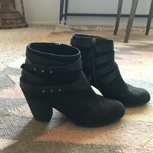 Black block heel ankle booties